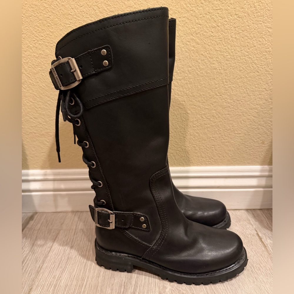 NWOT 2009 Harley Davidson Leather Back Lace Up Buckle Motorcycle Boot Sz 6
